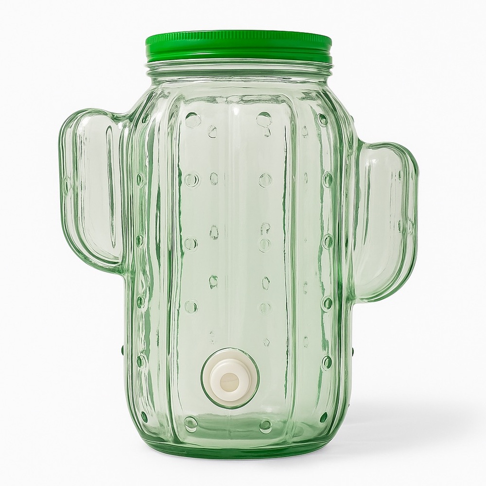 Green Cactus Glass Beverage Dispenser